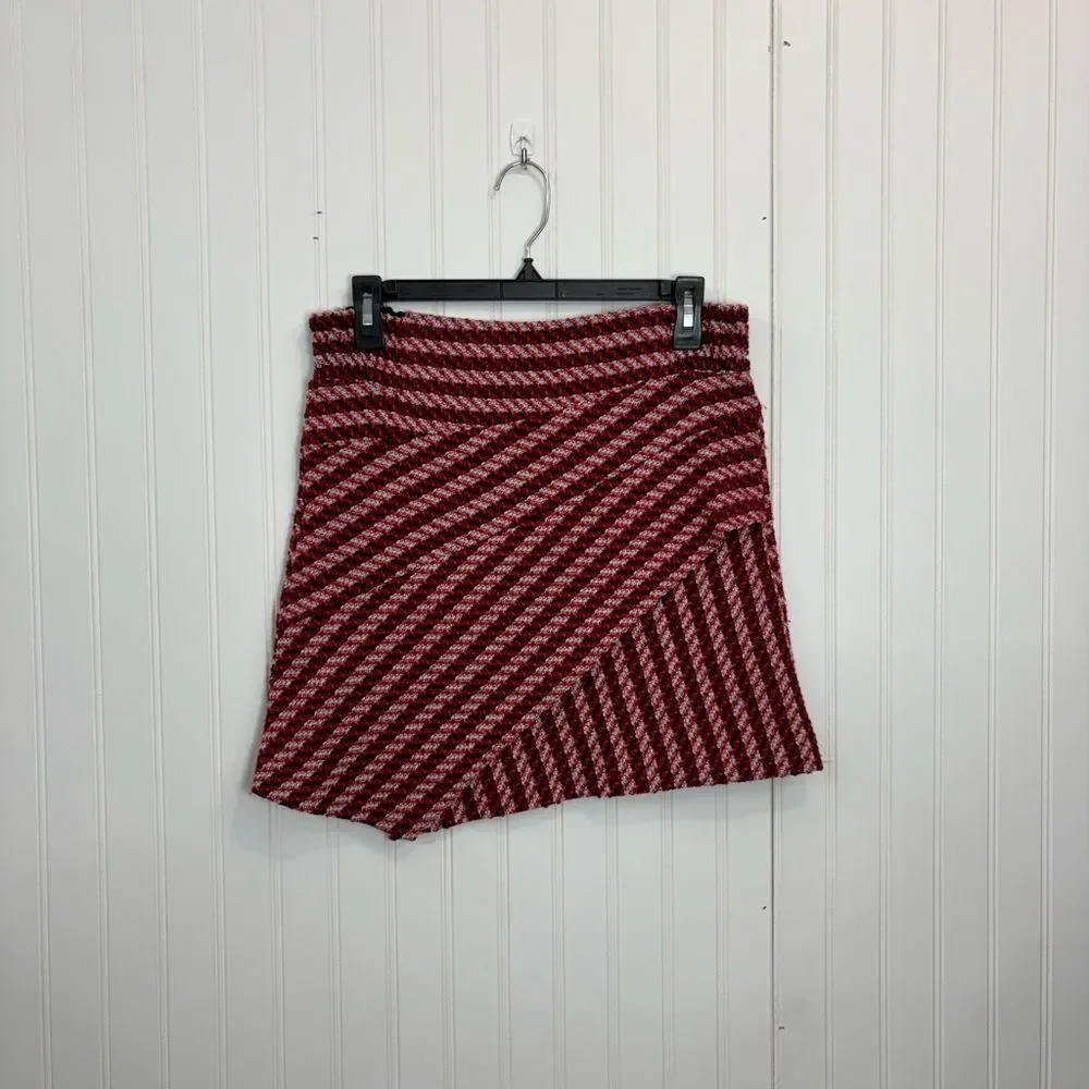 Maje Asymmetrical tweed academia mini Skirt in Red and Pink